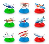 Airplane Honeycomb Centerpieces, 9 Pcs Aircraft Honeycomb Centerpiece, Plane Theme Honeycomb Decorations & Airplane Party Centerpieces for Airplane Birthday Party Decorations