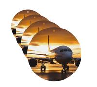 Airplane In The Evening Light 4 Pcs Car Air Freshener Lavender Hanging Scented Cards Automotive Scented Hanging Sheets Round Shape For Car Home Office Closet Bathroom