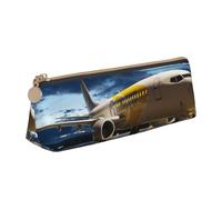 Airplane in The Evening Light Leather Pencil Case Slim Design Pen Bag with Metallic Zipper Pocket Size for Or Student Office College Middle School Pen Pouch