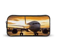 Airplane in The Evening Light Pencil Case - Large Aesthetic Makeup Bag Multi-Purpose Pencil Pouch Cute Cosmetic Bag with Zipper Closure for Office, Home, Study & Travel