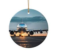 Airplane In The Evening Light Print Ceramic Round Pendant For Travel Ornaments For Home Decor Christmas Ornament