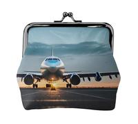 Airplane in The Evening Light print Coin Purse Small Change Purse Card Holder Coin Pouch Small Wallet for Women and Men, Black, One Size, Vintage