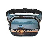Airplane in The Evening Light print Fanny Pack Waist Packs with Extender for Men Women, Waist Bag Hip Pack with Zipper Pockets, Black, One Size