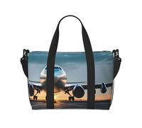 Airplane in The Evening Light Print Hand Travel Bag with Zipper Weekender Overnight Bag for Women Men Carry On
