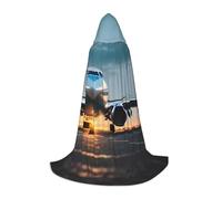 Airplane in The Evening Light Print Hooded Robe Adult Wizard Robes Monk Priest Cloak Halloween Cosplay Knight Hood Cape, Black, Large