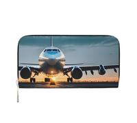 Airplane in The Evening Light print Men's Vintage Look Leather Long Wallet Checkbook Wallets,Ladies Credit Card Holder