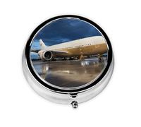 (Airplane in The Evening Light) Round Pill Box with 3 Compartments Small Portable Pill Organizer for Travel