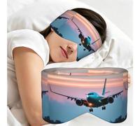 Airplane in The Evening Lights Print Full Coverage Sleep Mask,Eye Mask Portable for Travel Office Nap Shift Work