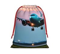 Airplane In The Evening Lights Print Multi-Functional Drawstring Reusable Gift Pouch Daily Storage All Occasions Use