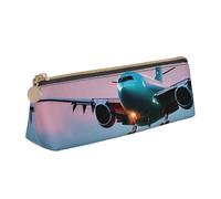 Airplane in The Evening Lights Print Student Pencil Case Large Capacity Triangle Pouch Daily Essentials School College