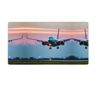 Airplane in The Evening Lights Printing Desk Mat Ideal for Large Mouse Pad, Horizontal Oversized Rubber Mouse Pad 16x29.5in,Office