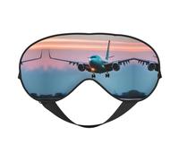 Airplane in The Evening Lights Printing Soft Eye Mask,Double-Sided Soft Eye Cover for Sleep,Travel,Yoga, Adjustable Strap, Blocks Light