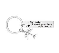 Airplane Keyring Pilot Gifts for Husband Boyfriend Long Distance Relationship Gifts for Men Girlfriend Wife Valentines Birthday Gifts for Travel Lovers Fly Safe I Need You Here with Me Keychain