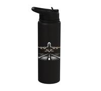 Airplane Landing Runway Flight Aviation Pilot Airline Stainless Steel Insulated Water Bottle