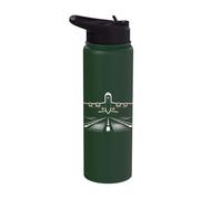 Airplane Landing Runway Flight Aviation Pilot Airline Stainless Steel Insulated Water Bottle