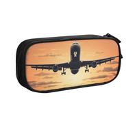 Airplane Large Pencil Bag with 2 Compartments Pencil Pen Case Pencil Pouch Bag Organizer for Girls Boys Student School Office College, Black
