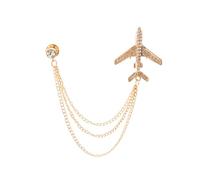 Airplane Long Chain Brooch for Women Imitation Rhinestone Aircraft Plane Flight Coat Tassel Chain Lapel Pins Collar Pin Men's Suit Accessories Unique Travel Themed Jewelry for Aviators, 1, Metal