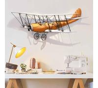 Airplane Metal Decor, Orange Glider Wall Art, Airplane Iron Wall Sculpture, 40.5"X15.7" Large Aviation Decor, Vintage Style, Hand Painted Hanging Decoration for Bedroom Restaurant Hotel