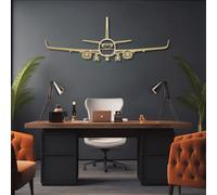 Airplane Metal Wall Art Aviation Silhouette Wall Decor Modern Aircraft Hanging Sign For Living Room Office Bedroom Pilot Room Aviation Lover Gift Black Metal Decor Gold 29x 10| 76x27cm