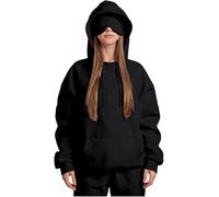 Airplane Mode Travel Hoodie with Eye Mask, Travel Hoodie with Secret Pockets Womens, Sweatshirt Pullover for Flying Sleeping, Wearable Blanket Hoodies for Men Women Sleep (Black,XL)