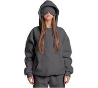 Airplane Mode Travel Hoodie with Eye Mask, Travel Hoodie with Secret Pockets Womens, Sweatshirt Pullover for Flying Sleeping, Wearable Blanket Hoodies for Men Women Sleep (Dark Gray,XXL)