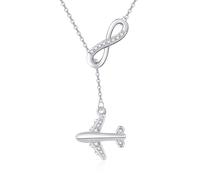 Airplane Necklace 925 Sterling Silver Infinity Airplane Y Necklace Travel Aviation Jewelry Gifts for Women Girls Flight Attendant Stewardess Pilots Airplane Lover