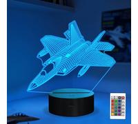 Airplane Night Light, 3D Fighter Jet Lamp with Remote Control & 16 Colors & Timer & Dimmable for Home Desk Decor, Cool Plane Gift for Christmas, Birthday, Graduation, Back to School for Kids Boys
