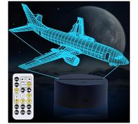 Airplane Night Light, 3D LED Illusion Night Lamp for Boys - Aircraft Themed Bedroom Lamps, Optical Illusion Lamp with Remote Control, Perfect for Kids' Room Décor, Cool Gifts for Airplane Lovers