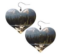 Airplane on Lake Leather Earrings for Women Heart Dangle Earrings Lightweight Drop Earring Jewelry Gift