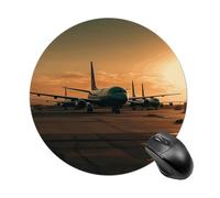 Airplane on The Tarmac Round Mouse Pad, Non-Slip Rubber Base Waterproof Washable, Computer Mouse Mat for Office Gaming Studying, Premium-Textured Durable Portable Circle Mousepad for Desktop PC Notebo