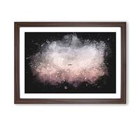 Airplane Passing The Moon Paint Splash Framed Print | A2 Walnut Framed Wall Art | Ready to Hang | Modern Space Picture | Living Room Bedroom Lounge Office