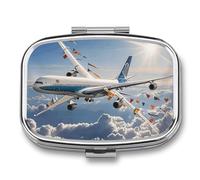 Airplane Pill Box 2 Compartment Small Square Pills Case Portable for Pocket Pill Organizer Travel Metal Pill Holder for Office Home Vitamin Medicine Fish Oil