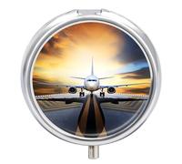 Airplane Pill Box Cute Round Pill Case Portable Medicine Tablet Vitamin Holder Organizer for Purse Pocket