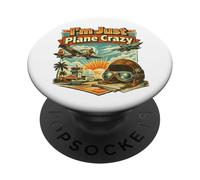 Airplane Pilot I'm Just Plane Crazy Funny Aviation Pilot Tee PopSockets Adhesive PopGrip