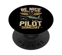 Airplane Pilot Vintage Retro Be Nice I Might Be Your Pilot PopSockets Adhesive PopGrip
