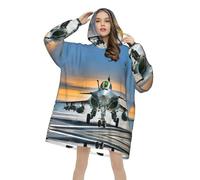 Airplane Print Flannel Light And Soft Blanket Hoodie For Women Men Adults Teens, Oversized Fleece Hoodie, One Size Fits All