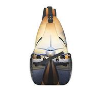 Airplane Print Sling Bag Crossbody Shoulder Backpack Passenger Jet Plane Preparing to Take Off from Airport Runways Against Beautiful Dusky Sky Chest Bag Gym Sports Bag Travel Hiking Daypack