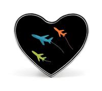 Airplane Printed Heart Badge Brooch Pins Funny Lapel Tie Pin Button Decoration for Men Women
