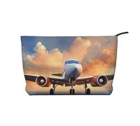 Airplane Prints Corduroy Makeup Bag for Women Girls, Spacious Travel Cosmetic Organiser for Make-up, Toiletries & Essentials