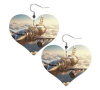 Airplane Prints Leather Heart earrings Pendant Stylish and beautiful Lightweight Dangle for Women Girls