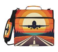 Airplane Retro Sunset 1.5-Inch 3-Ringing Binder with Zipper with Strap Easy to Carry Portable Home Travel Storage Bag for School