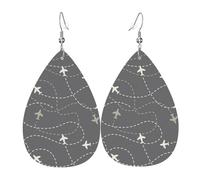 Airplane Routes Around The World Earrings for Women, Leather Earrings Teardrop for Women Trendy, Tear Drop Earrings Jewelry