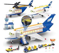 Airplane Set Building Toys with LED Light, 3 IN 1 Plane City Passenger Building Blocks with Airport Terminal, Luggage Trailer, Aircraft, Airplane STEM Toy Gift for Kids, Boys, Girls Age 6-12