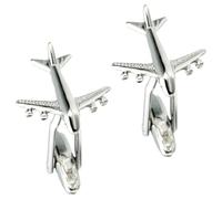 Airplane Shape Copper Cufflinks 1 Pair for Men Suit Accessory | Sturdy Decorative Surface, Classic Contemporary Style, Silver Finish, for Parties and Daily Wearing