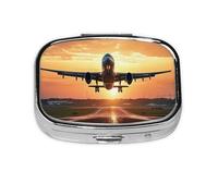 Airplane Sun Pattern Pill Case Pill Box Travel Pill Organizer Small Square Medicine Box for Purse & Pocket Gifts