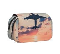 Airplane Sunset Double Layer Flip-Top Pencil Case,Large Capacity 50 Pens Organizer, Durable Polyester Stationery Holder for School, Art Travel (All-Over Print)
