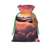 Airplane Sunsets Sky Print Christmas Drawstring Gift Bags With Cards For Xmas Party Decorations Holiday