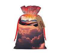 Airplane Sunsets Sky Print Christmas Drawstring Gift Bags With Cards For Xmas Party Decorations Holiday