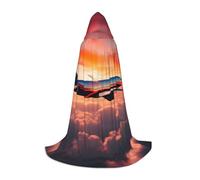 Airplane Sunsets Sky Print Hooded Robe Adult Wizard Robes Monk Priest Cloak Halloween Cosplay Knight Hood Cape, Black, Large