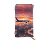 Airplane Sunsets Sky Print Leather Long Clutch Wallet – Fashionable Personalized Wallet, Multiple Card Slots, Gift Ready, Black, One Size